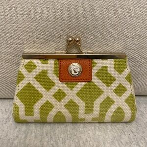 Spartina 449 Green & White Coin Purse / Small Clutch w Gold Kiss Lock Clasp